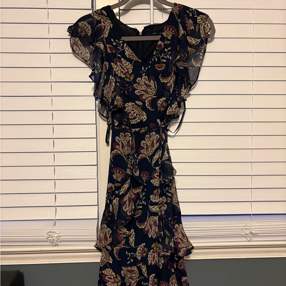 Tommy Hilfiger Navy and Burgundy Asymmetrical Dress